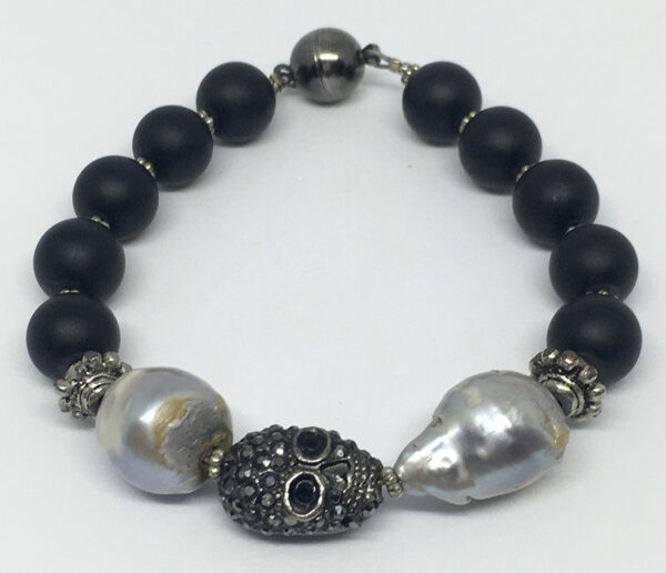 Black Onyx PearlSkull Bracelet - ByLaShanJewelry.com