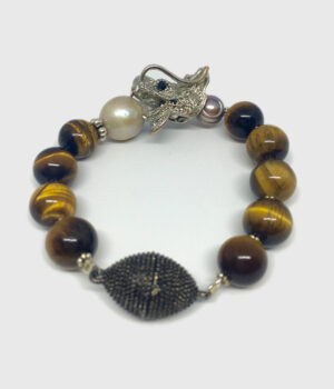 Tiger-Eye-&-Pearl-Dragon-Head-Bracelet - ByLaShanJewelry.com