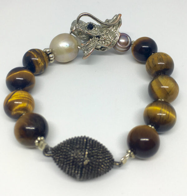 Tiger-Eye-&-Pearl-Dragon-Head-Bracelet - ByLaShanJewelry.com