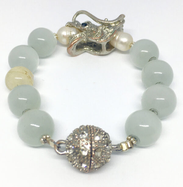 White Agate & Pearl Dragon Head Bracelet - ByLaShanJewelry.com