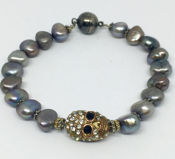 Grey Pearl Skull Bracelet - ByLaShanJewelry.com