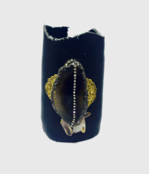 Black Crystal Leather Cuff Bracelet - ByLaShanJewelry.com