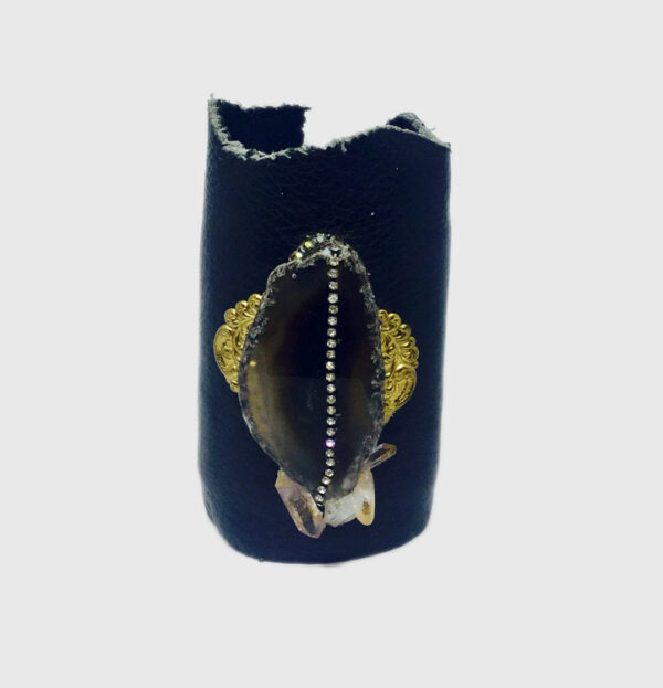 Black Crystal Leather Cuff Bracelet - ByLaShanJewelry.com