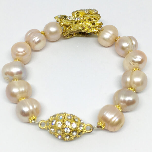 Pink Pearl Gold Dragon Head Bracelet - ByLaShanJewelry.com