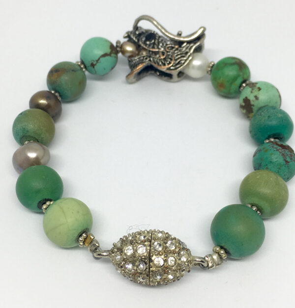 Turquoise & Pearl Dragon Head Bracelet - ByLaShanJewelry.com