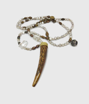 XLong Pearl & Crystal Horn Necklace - ByLaShanJewelry.com