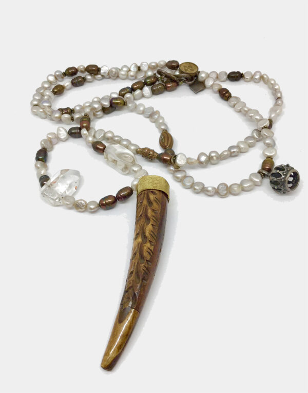 XLong Pearl & Crystal Horn Necklace - ByLaShanJewelry.com