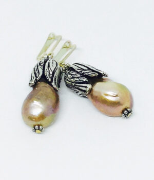 Pink Freshwater Pearl Leaf Drop Earrings - ByLaShanJewelry.com