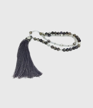 Long Black & White Agate & Crystal Tassel Necklace - ByLaShanJewelry.com