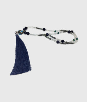 Long Blue Stone & Crystal Tassel Necklace - ByLaShanJewelry.com