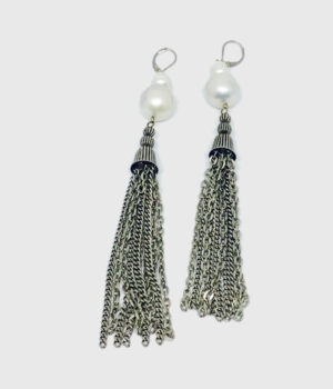 White Pearl Chain Tassel Earrings - ByLaShanJewelry.com