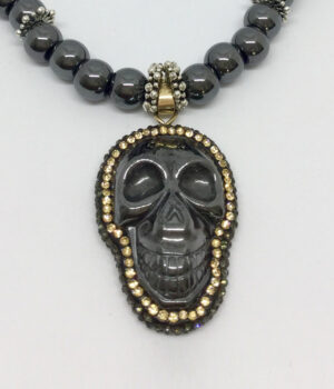 Hematite Encrusted Skull Necklace - ByLaShanJewelry.com
