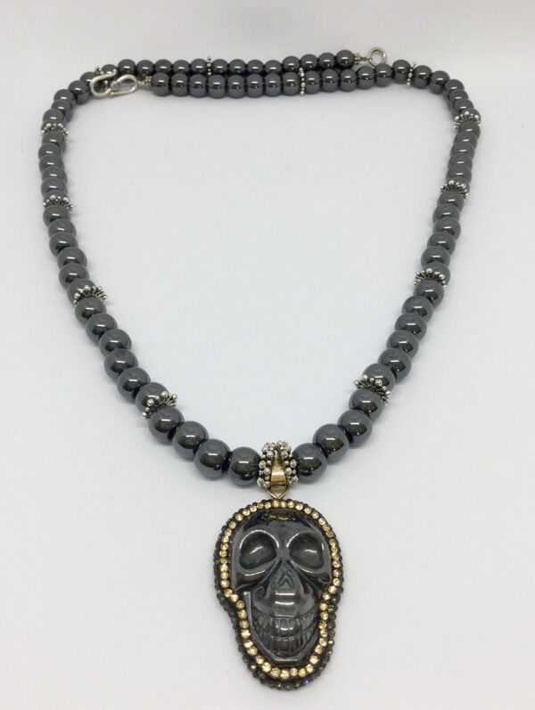Hematite Encrusted Skull Necklace - ByLaShanJewelry.com