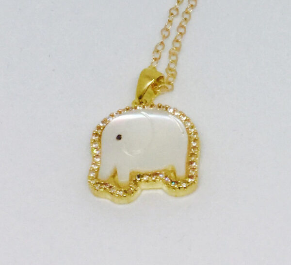 Mother of Pearl & Crystal Elephant Necklace - ByLaShanJewelry.com